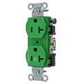 Hubbell Wiring Device-Kellems Straight Blade Devices, Receptacles, Duplex, 1/2 Load Controlled, 20A 125V, 2-Pole 3-Wire Grounding, 5-20R, Back and Side Wired, Green BR20C1GN